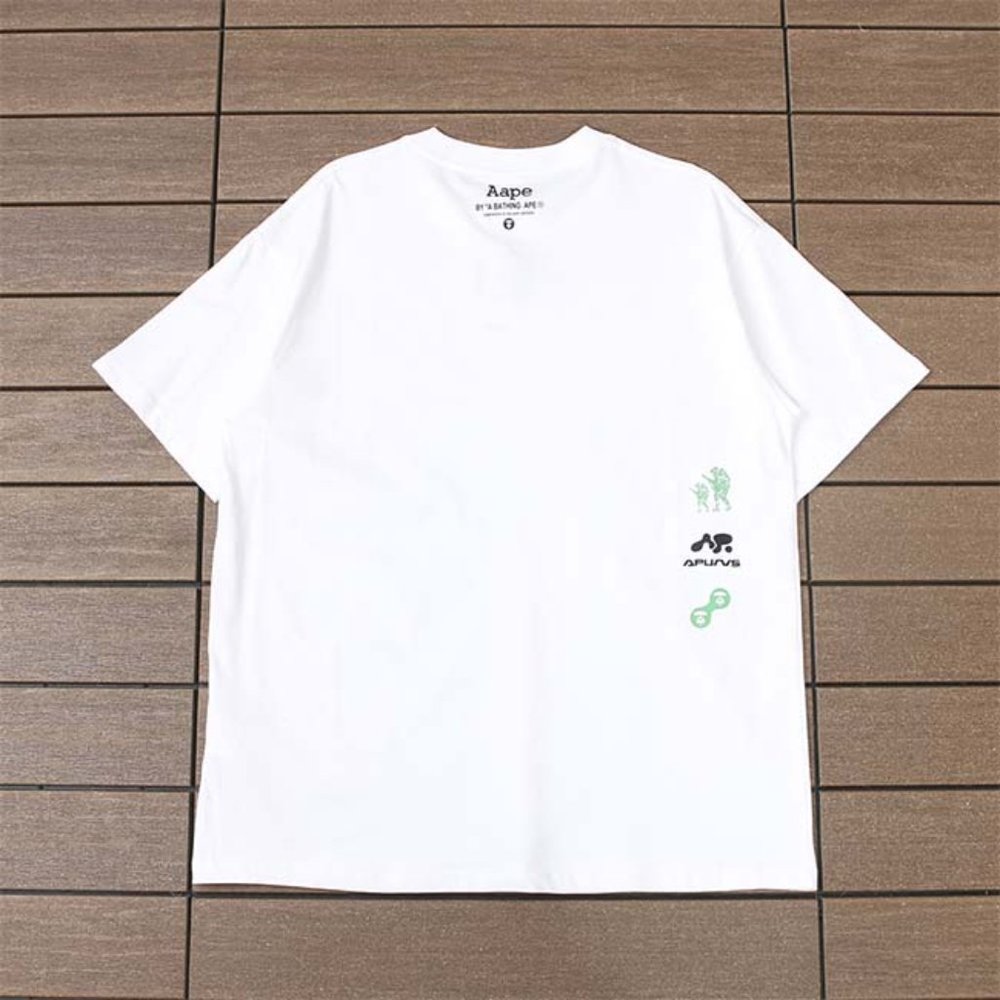 AAPE Purple Ape Head Lettering Logo T-Shirt - White Short Sleeve - Picture 4 of 6